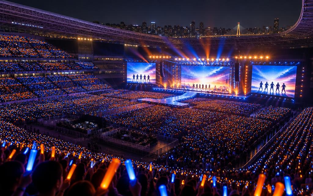 Estádio iluminado durante um grande show em São Paulo